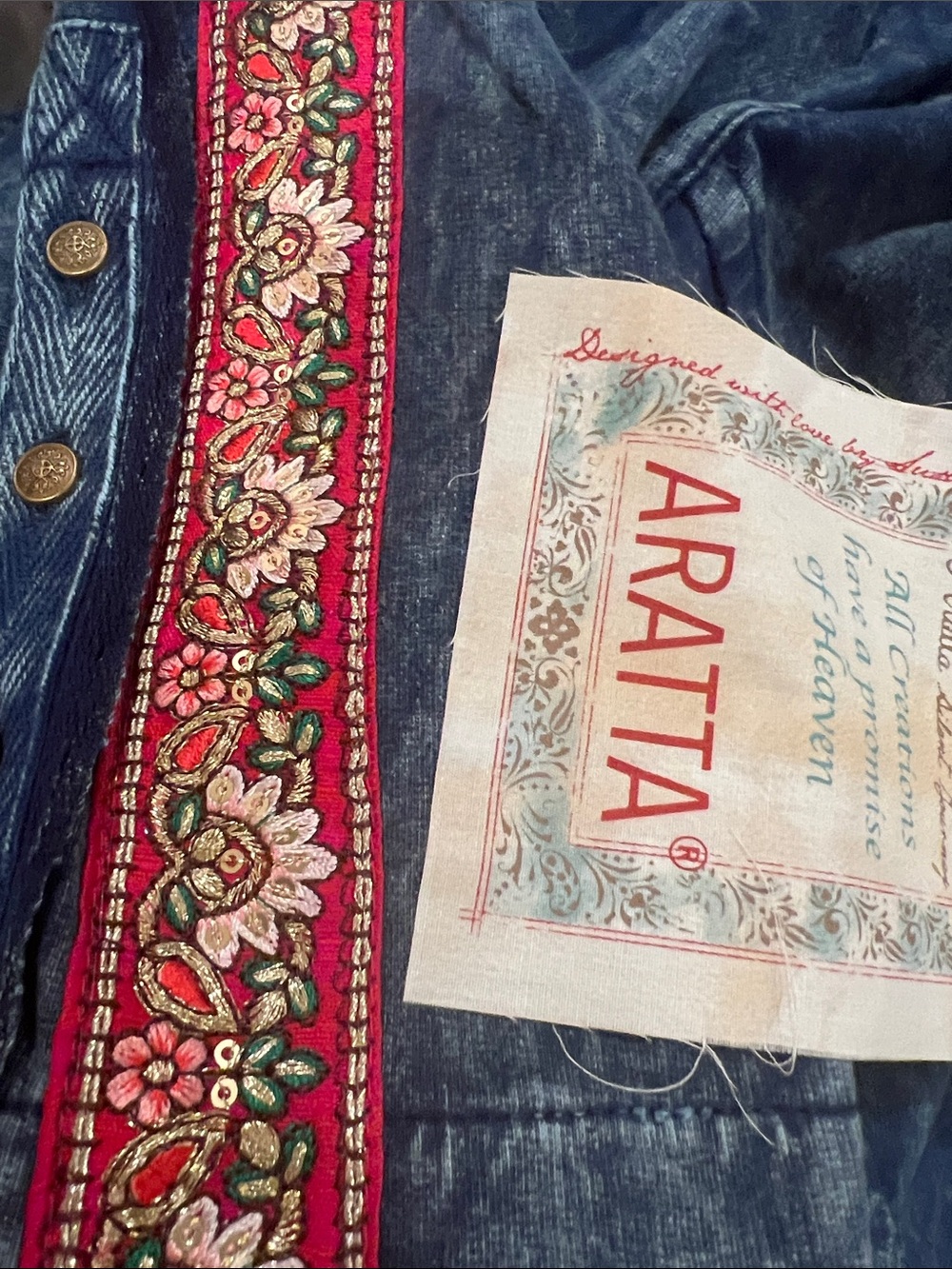 F987. NWT Aratta COLONEL JACKET Washed Denim  with Embroidered Cuff Detail $218 - Picture 6 of 7